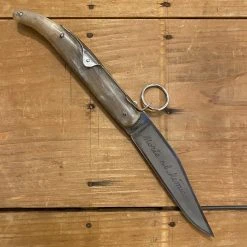 Au Sabot 12cm Corsican Navaja Ring Pull Stainless Pocket Knife Horn W Brass Crest