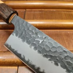Hitohira Futana SB 170mm Santoku Aogami Super Kurouchi Tsuchime Cherry Wood