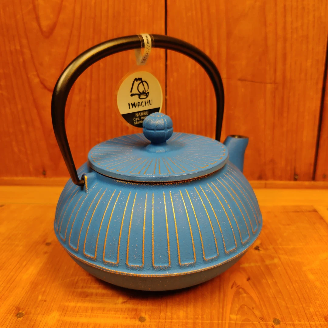 Brand new ⌛ Miya Cast Iron Teapot - Blue + Gold 22oz 😀 4 Miya Cast Iron Teapot - Blue + Gold 22oz