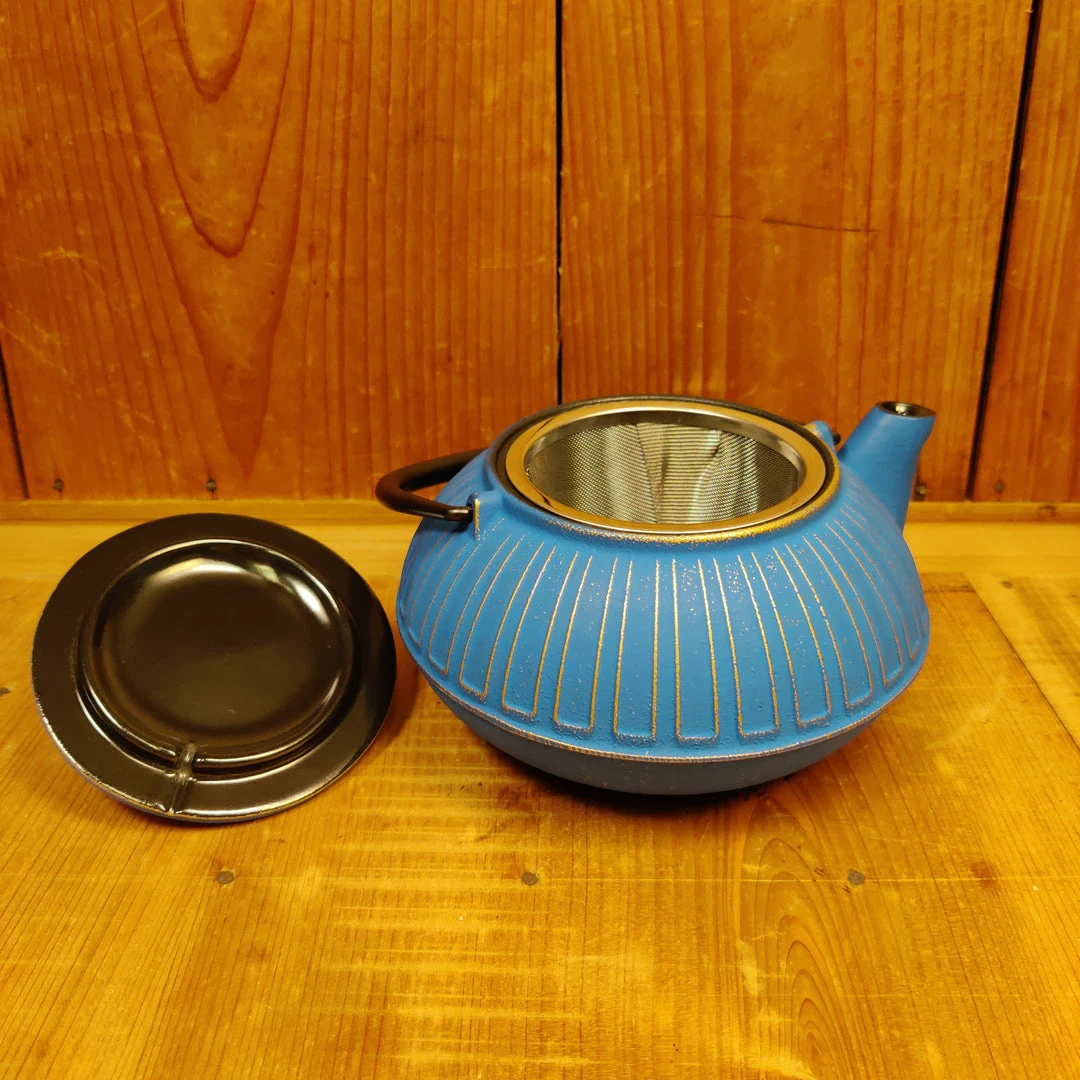 Brand new ⌛ Miya Cast Iron Teapot - Blue + Gold 22oz 😀 5 Miya Cast Iron Teapot - Blue + Gold 22oz