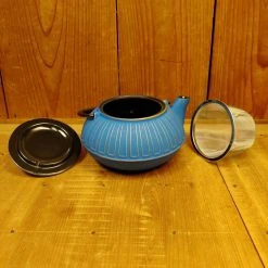 Brand new ⌛ Miya Cast Iron Teapot - Blue + Gold 22oz 😀 10 Miya Cast Iron Teapot - Blue + Gold 22oz