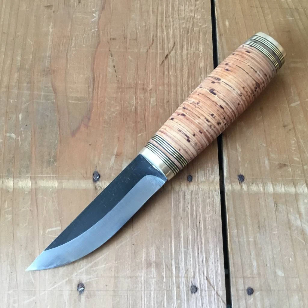 Hot Sale ✔️ Iisakki Jarvenpaa 'Aito Puukko' 85mm Carbon Steel Stacked Birchbark & Brass Puukko 🎉 5 Iisakki Jarvenpaa 'Aito Puukko' 85mm Carbon Steel Stacked Birchbark & Brass Puukko