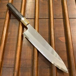 Hitohira Togashi 240mm Gyuto Stainless Clad Aogami 1 Ebony Blonde Horn