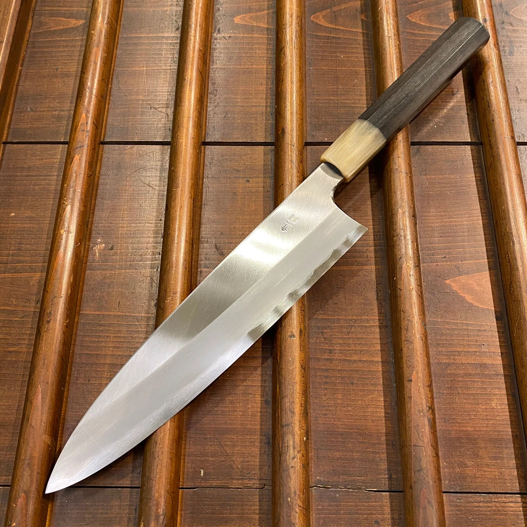 Promo 💯 Hitohira Togashi 240mm Gyuto Stainless Clad Aogami 1 Ebony Blonde Horn 💯 4 Hitohira Togashi 240mm Gyuto Stainless Clad Aogami 1 Ebony Blonde Horn