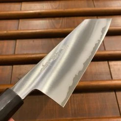 Sakai Kikumori Yugiri 180mm Kiritsuke Santoku Stainless Clad Aogami 1 Ebony W/ Saya