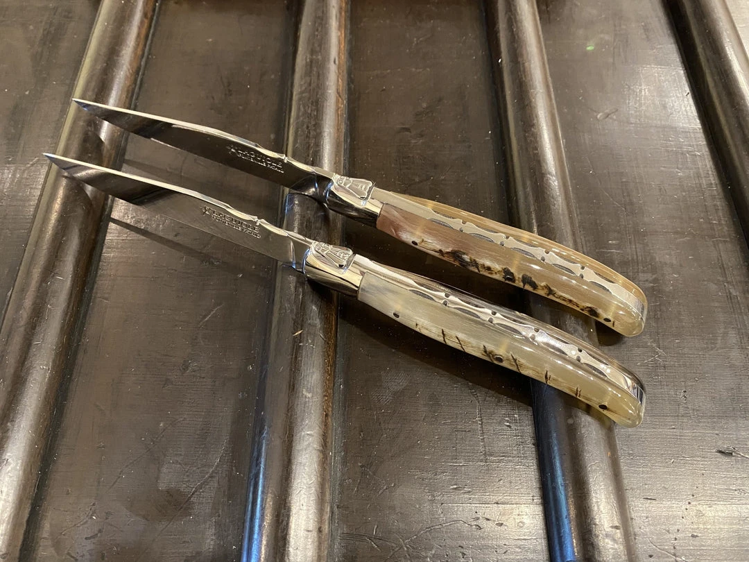 New 👍 Fontenille Pataud 'Laguiole Steak' - Ram Horn - Set Of 2 🥰 5 Fontenille Pataud 'Laguiole Steak' - Ram Horn - Set Of 2