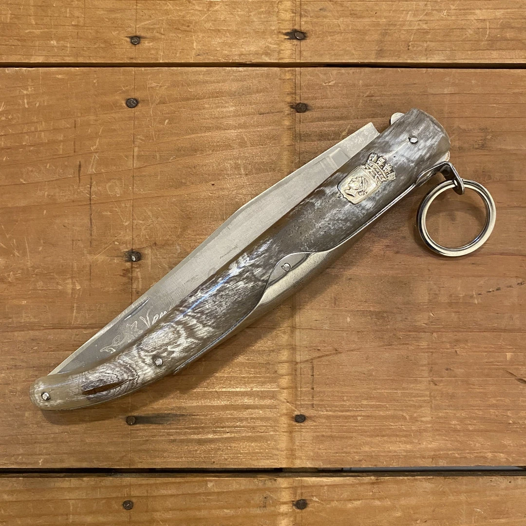 Cheap ⌛ Au Sabot 16.5cm Corsican Navaja Ring Pull Stainless Pocket Knife Horn W Brass Crest ✔️ 6 Au Sabot 16.5cm Corsican Navaja Ring Pull Stainless Pocket Knife Horn W Brass Crest