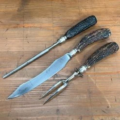 Bernal Cutlery Geo Wostenholm & Sons Carving Set Carbon Steel Sterling Stag Sheffield 1891-1920's? Used Vintage