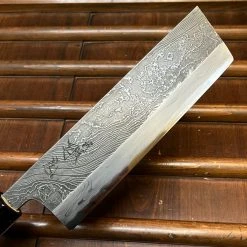 Robert Herder - Windmühlenmesser Tsukasa Hinoura 180mm Nakiri Shirogami Warikomi Unryu Suminagashi Burnt Chestnut Horn