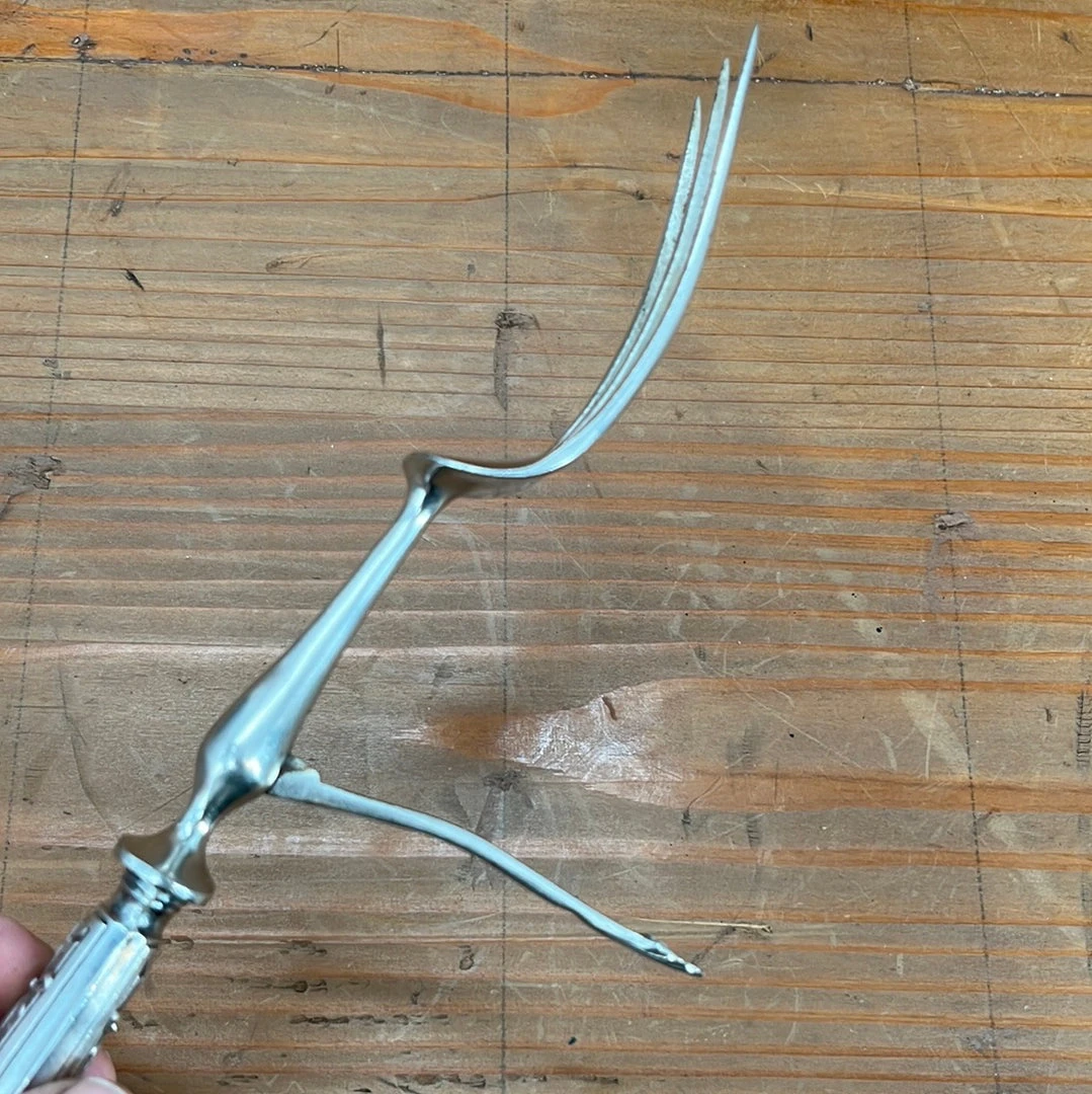 Promo โญ Vintage French Carving 3 Tined Fork Carbon Steel Silver Handle ๐ 6 Vintage French Carving 3 Tined Fork Carbon Steel Silver Handle