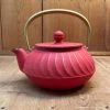Outlet 😍 Miya Cast Iron Teapot - Red + Gold 22oz 🥰 1 Miya Cast Iron Teapot - Red + Gold 22oz