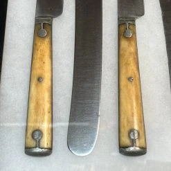 Vintage Antique American Table Knives Cast Pewter & Bone In Shadow Box 1860's-~1900