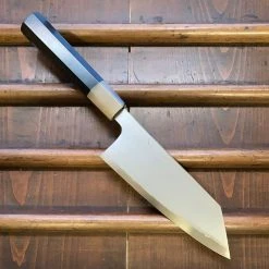 Hitohira Togashi 180mm Bunka Kasumi Stainless Clad Shirogami 1 Ebony Handle