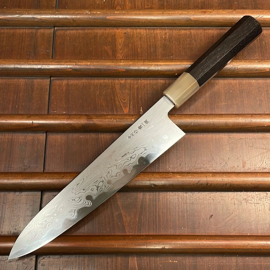 Brand new 🌟 H&K Nakagawa Hamono Nakagawa 240mm Gyuto Aogami 1 Damascus Ebony Blond ⭐ 3 H&K Nakagawa Hamono Nakagawa 240mm Gyuto Aogami 1 Damascus Ebony Blond