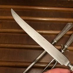New โค๏ธ Bernal Cutlery Unmarked 3pc Carving Set Carbon Steel Sterling Handles USA 1890โs-1920โs? ๐ 17 Bernal Cutlery Unmarked 3pc Carving Set Carbon Steel Sterling Handles USA 1890โs-1920โs?