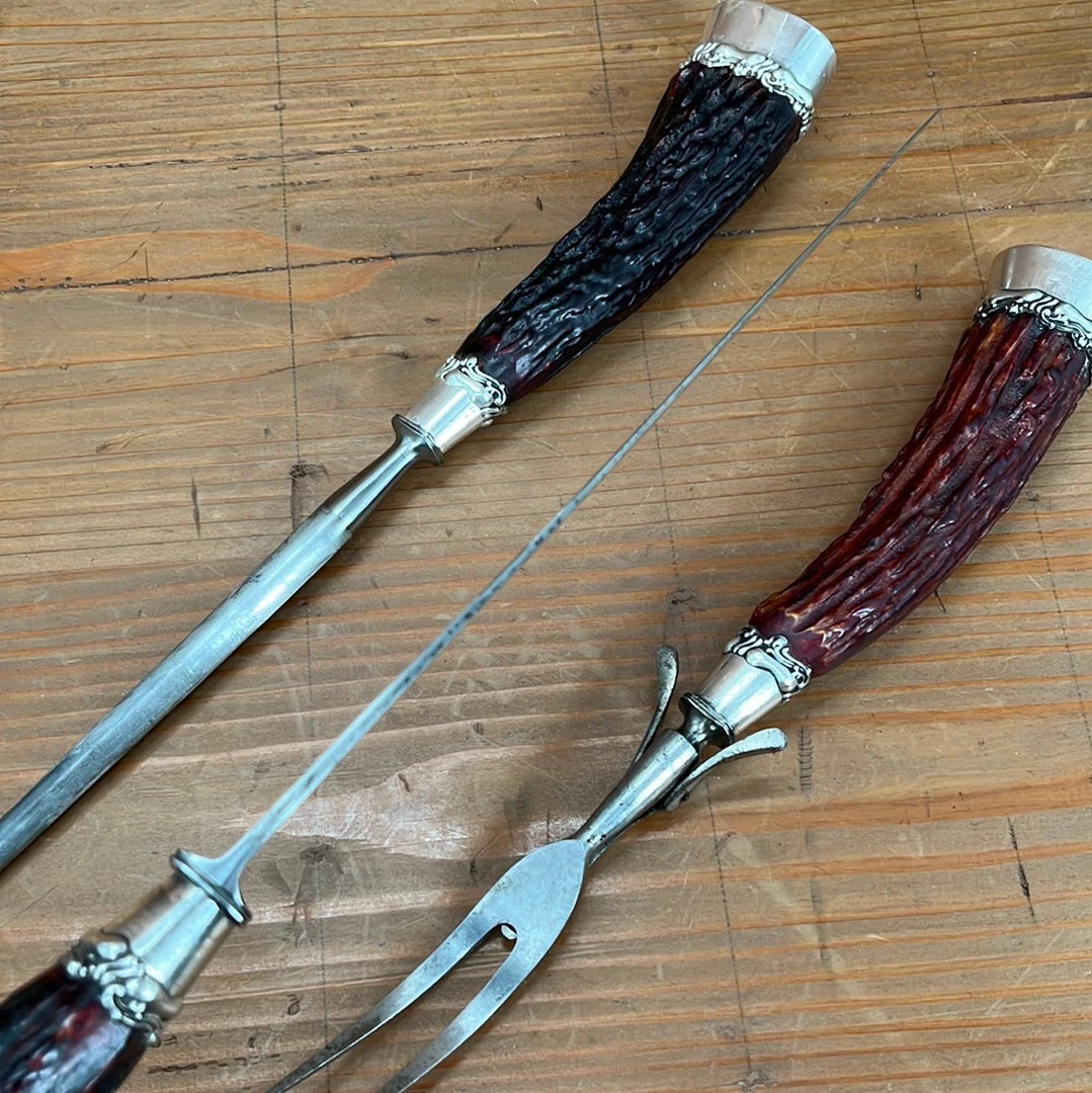 Cheap ๐ Vintage #2 Landers Frary & Clark Aetna Works Carving Set Carbon Steel Large Sterling Ferrules Stag ~1880's-1910's Used Vintage โ๏ธ 6 Vintage #2 Landers Frary & Clark Aetna Works Carving Set Carbon Steel Large Sterling Ferrules Stag ~1880's-1910's Used Vintage