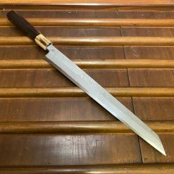 Hitohira Tanaka Manzo 300mm Kiritsuke Yanagi Aogami 1 Damascus Ebony W/ Saya