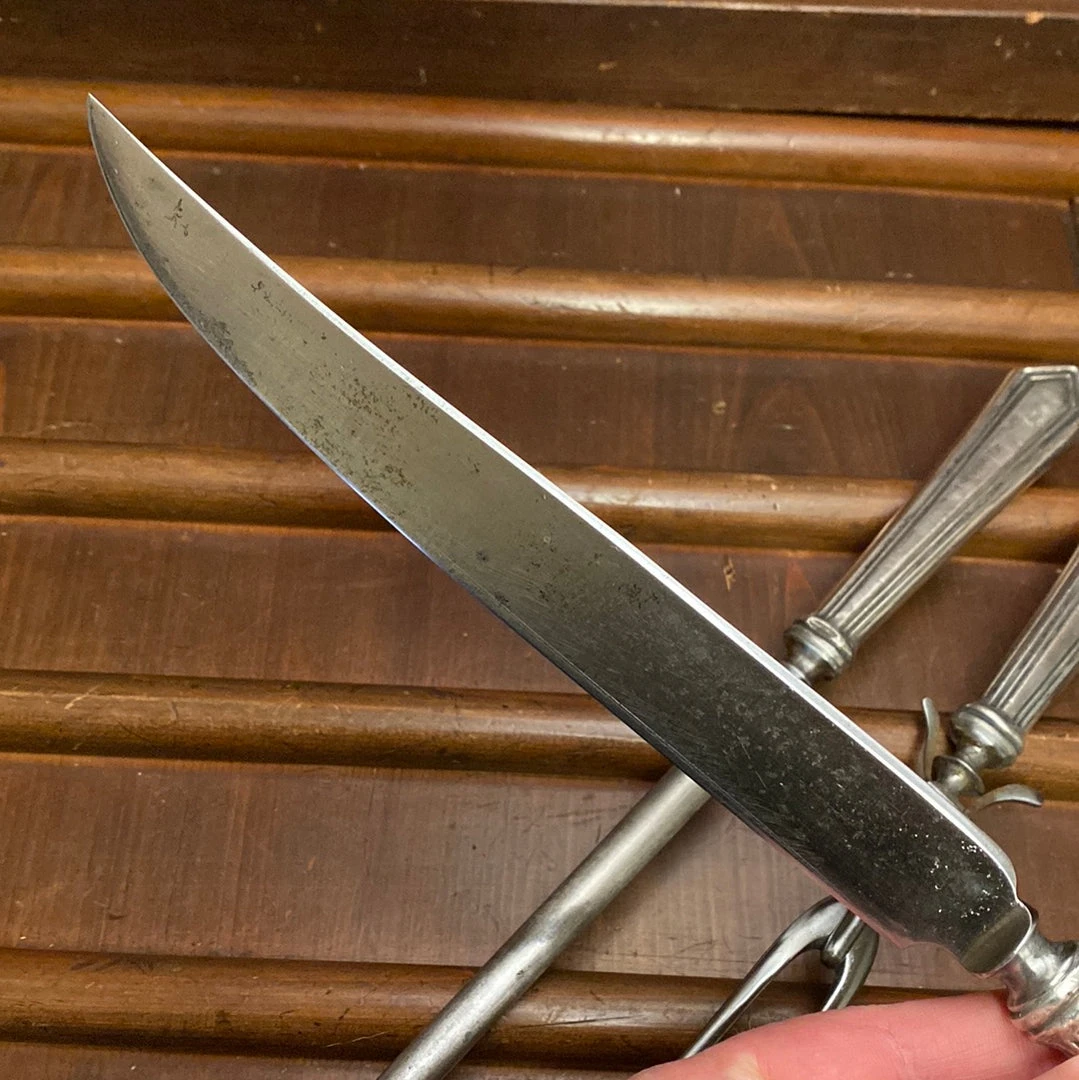 New โค๏ธ Bernal Cutlery Unmarked 3pc Carving Set Carbon Steel Sterling Handles USA 1890โs-1920โs? ๐ 5 Bernal Cutlery Unmarked 3pc Carving Set Carbon Steel Sterling Handles USA 1890โs-1920โs?