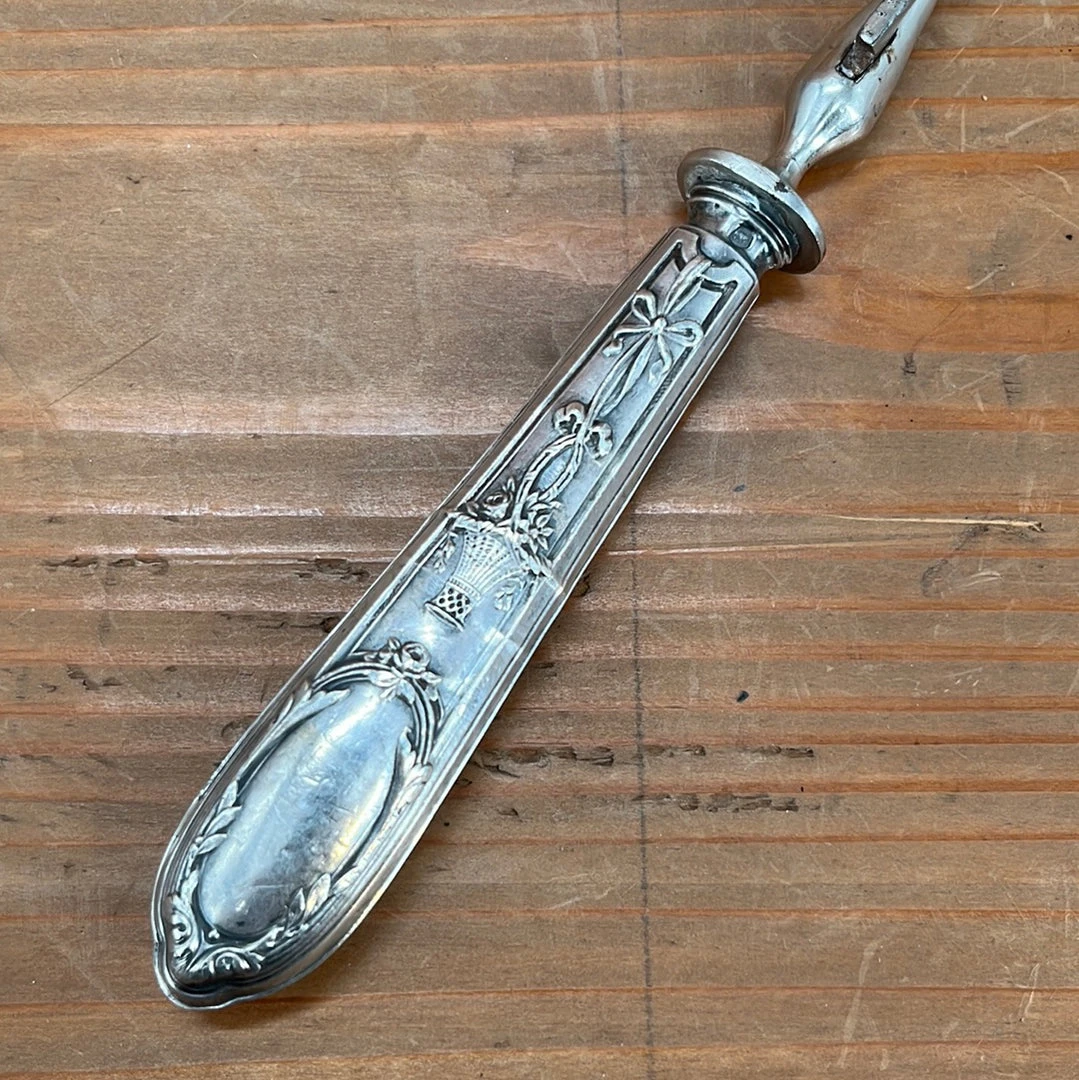 Promo โญ Vintage French Carving 3 Tined Fork Carbon Steel Silver Handle ๐ 8 Vintage French Carving 3 Tined Fork Carbon Steel Silver Handle