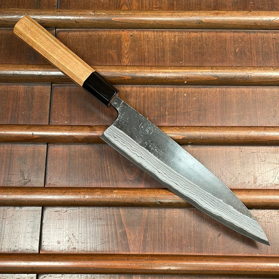 Hot Sale ๐คฉ H&K Kumokage 210mm Gyuto Aogami 2 Kurouchi Carbon Damascus Oct Teak Horn ๐ 3 H&K Kumokage 210mm Gyuto Aogami 2 Kurouchi Carbon Damascus Oct Teak Horn