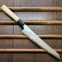 Sakai Kikumori 'Sori' 240mm Kiritsuke Sujihiki - Aogami 1 Suminagashi