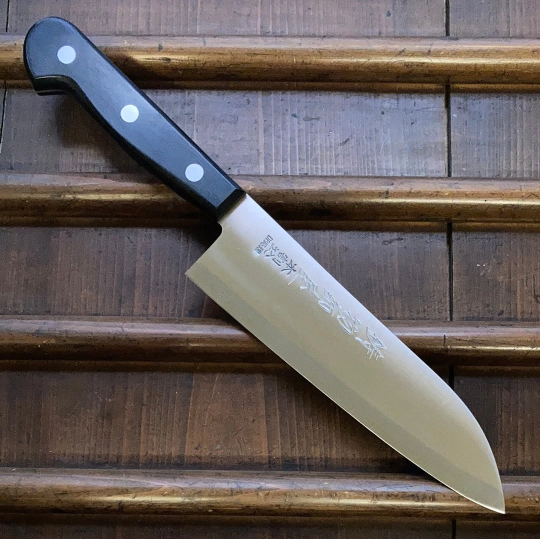 Brand new ๐ Hitohira New Old Stock Imojiya OKD 180mm Santoku Stainless Clad Shirogami 2 Pakka Handle ๐ 3 Hitohira New Old Stock Imojiya OKD 180mm Santoku Stainless Clad Shirogami 2 Pakka Handle