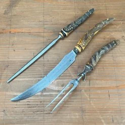 Vintage Hibbard Spencer & Bartlett Carving Set Carbon Steel Alligator Stag Late 19th C