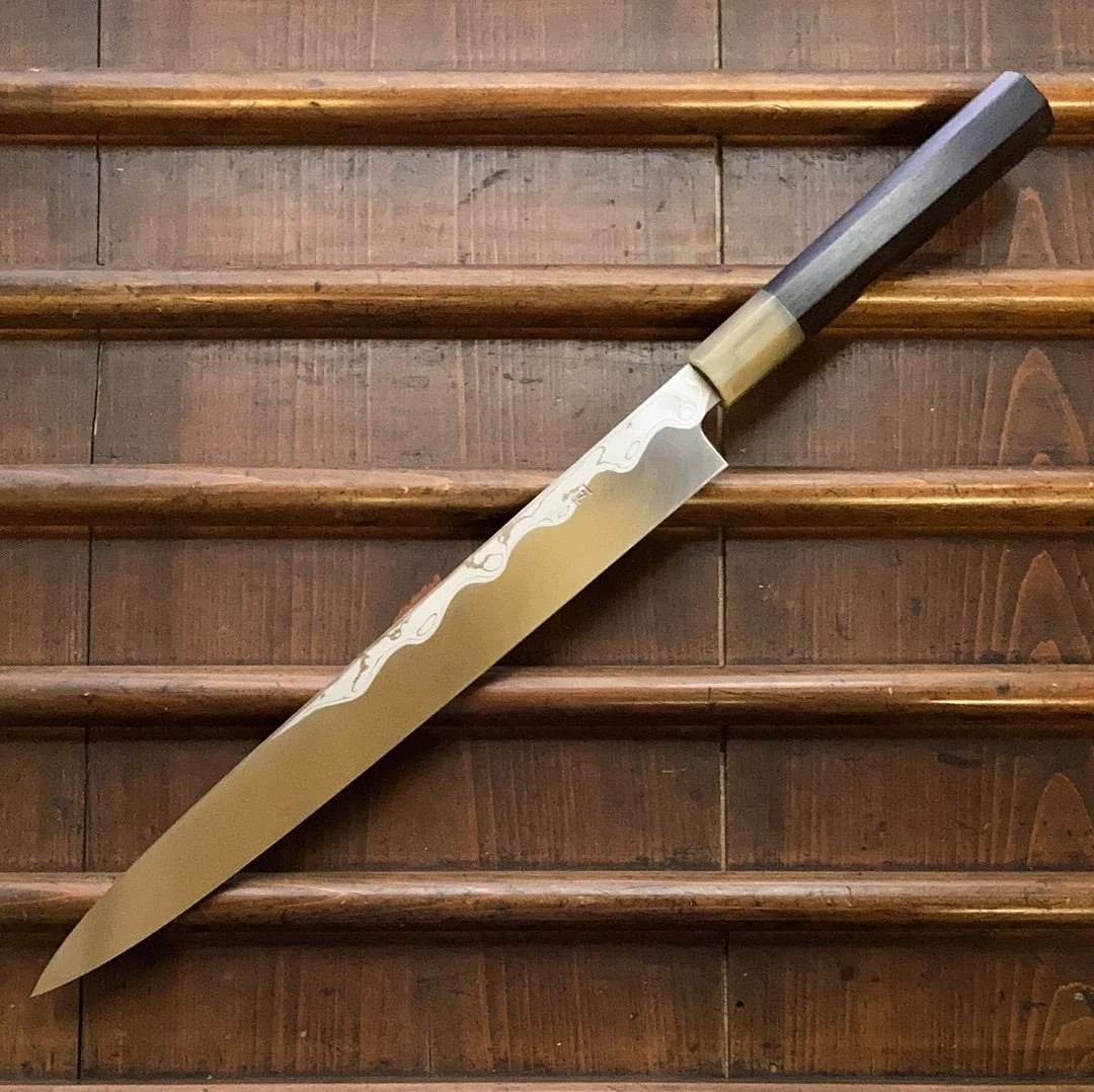 Promo ๐ Hitohira Tanaka Manzo 300mm Yanagi Aogami 1 Damascus Ebony W/ Saya ๐ 5 Hitohira Tanaka Manzo 300mm Yanagi Aogami 1 Damascus Ebony W/ Saya