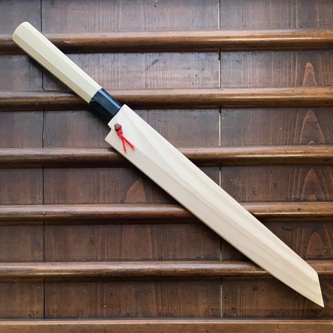 Flash Sale 👏 Hitohira Kikuchiyo Manzo 300mm Kiritsuke Yanagi Aogami 2 Ho Wood W/ Saya 💯 4 Hitohira Kikuchiyo Manzo 300mm Kiritsuke Yanagi Aogami 2 Ho Wood W/ Saya