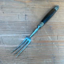 Bernal Cutlery Used Vintage French Carving 3 Tined Fork Horn Handle 2 Bolsters