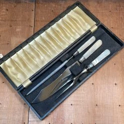 Flash Sale ๐งจ Bernal Cutlery Table | Steak LF&C Universal Carving Set Carbon Steel & ๐ฉ Mother Of Pearl In Box Early 20th C 1909- ๐ 13 Bernal Cutlery Table | Steak LF&C Universal Carving Set Carbon Steel & Mother Of Pearl In Box Early 20th C 1909-