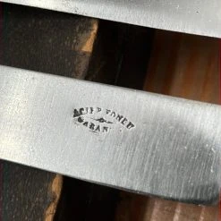 Vintage Used Vintage French Table Knives Carbon Steel Ebony Acier Fondu Late 19th Early 20th C