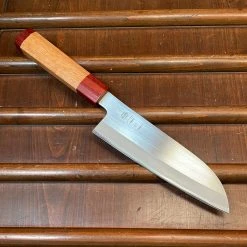 Nakajo Tagai Sanjo 165mm Santoku Migaki Stainless Clad Shirogami 2 Oak And Bubinga Handle