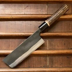 Nakajo Kaji-bei 165mm Nakiri Iron Clad Aogami 2 Suminagashi Kurouchi Buffalo Horn Ring