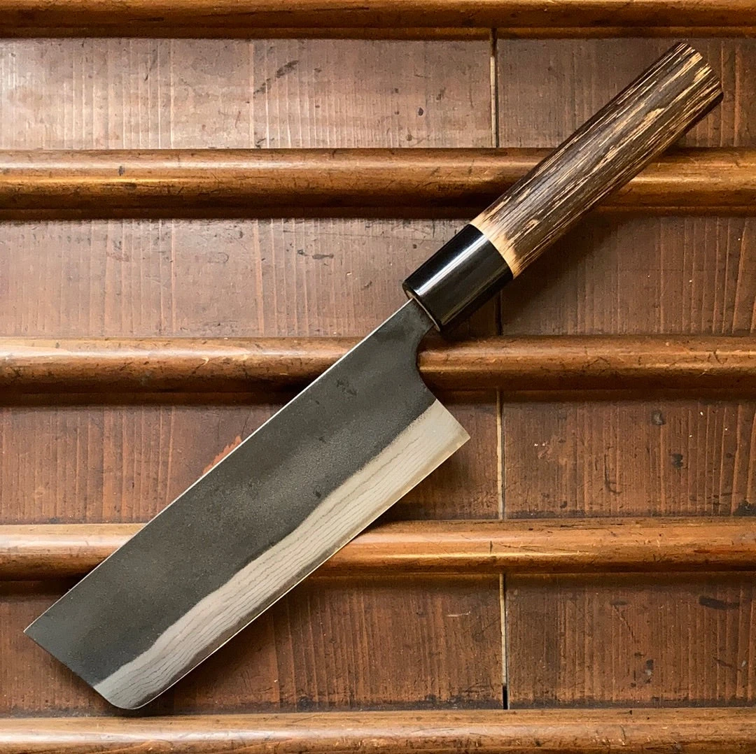 Brand new ๐ Nakajo Kaji-bei 165mm Nakiri Iron Clad Aogami 2 Suminagashi Kurouchi Buffalo Horn Ring โญ 4 Nakajo Kaji-bei 165mm Nakiri Iron Clad Aogami 2 Suminagashi Kurouchi Buffalo Horn Ring