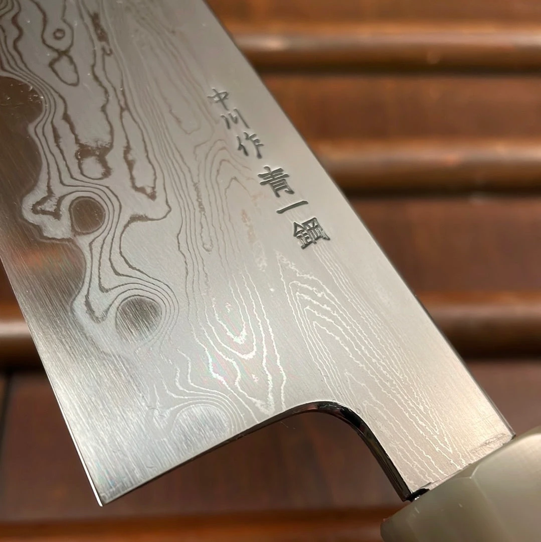 Brand new 🌟 H&K Nakagawa Hamono Nakagawa 240mm Gyuto Aogami 1 Damascus Ebony Blond ⭐ 6 H&K Nakagawa Hamono Nakagawa 240mm Gyuto Aogami 1 Damascus Ebony Blond