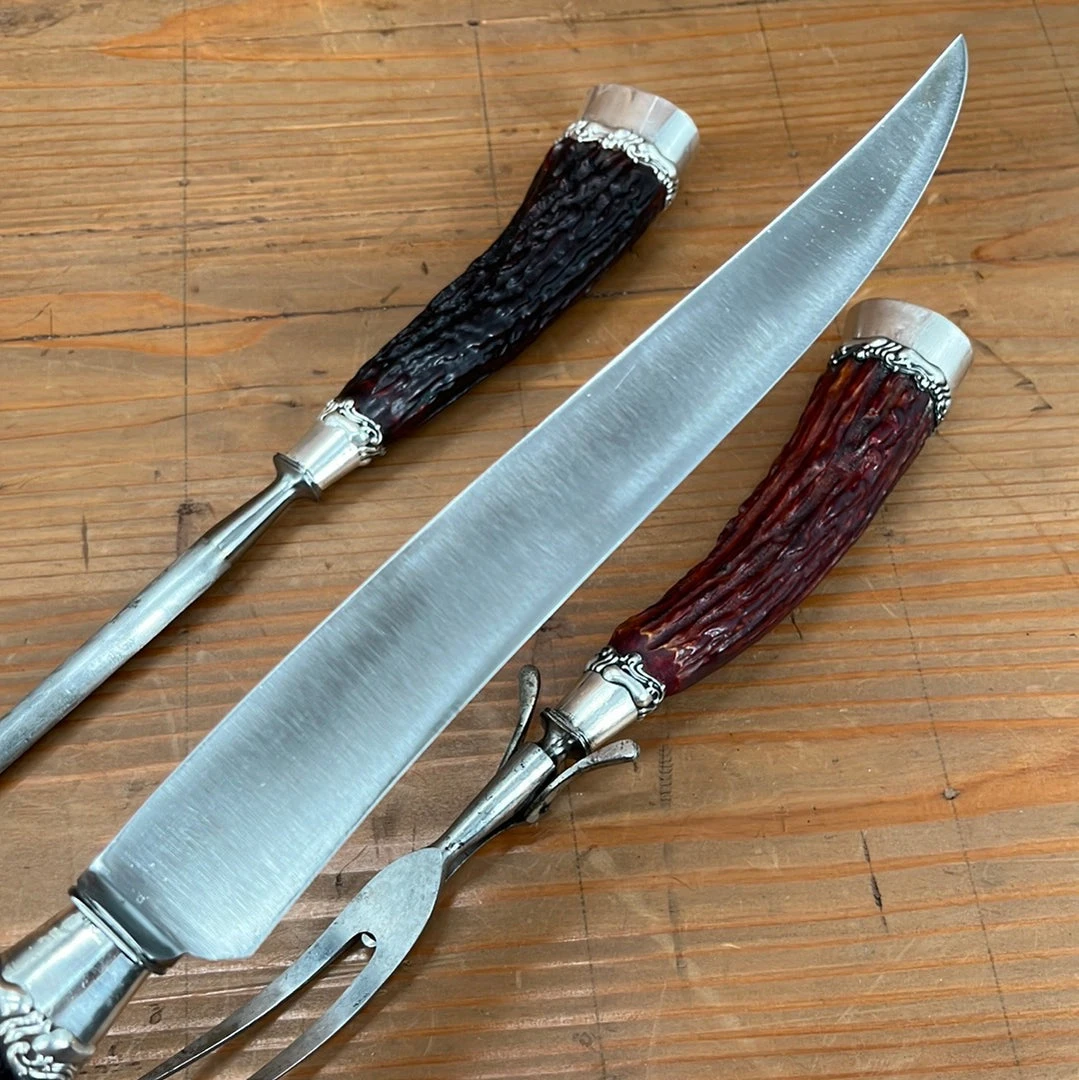 Cheap ๐ Vintage #2 Landers Frary & Clark Aetna Works Carving Set Carbon Steel Large Sterling Ferrules Stag ~1880's-1910's Used Vintage โ๏ธ 7 Vintage #2 Landers Frary & Clark Aetna Works Carving Set Carbon Steel Large Sterling Ferrules Stag ~1880's-1910's Used Vintage