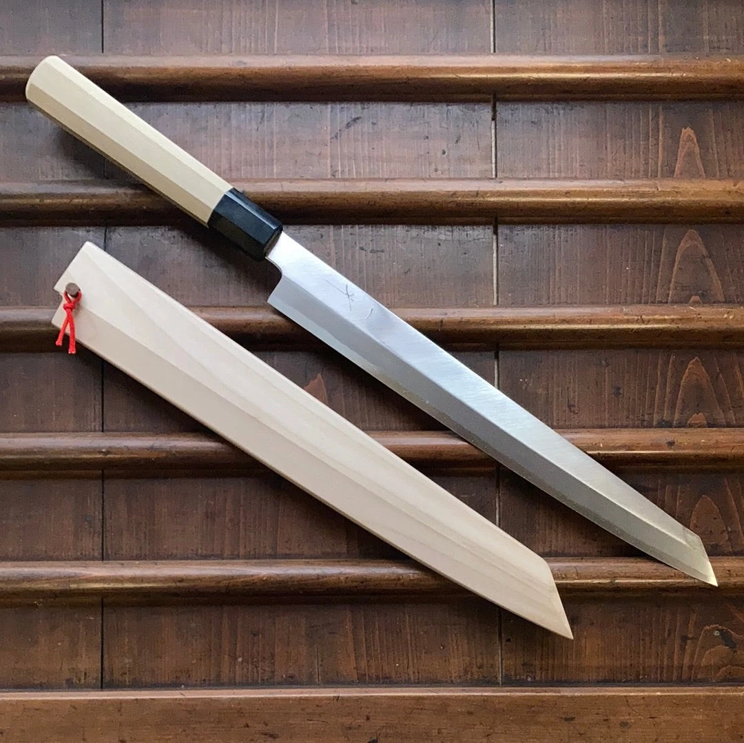 Flash Sale 👏 Hitohira Kikuchiyo Manzo 300mm Kiritsuke Yanagi Aogami 2 Ho Wood W/ Saya 💯 3 Hitohira Kikuchiyo Manzo 300mm Kiritsuke Yanagi Aogami 2 Ho Wood W/ Saya