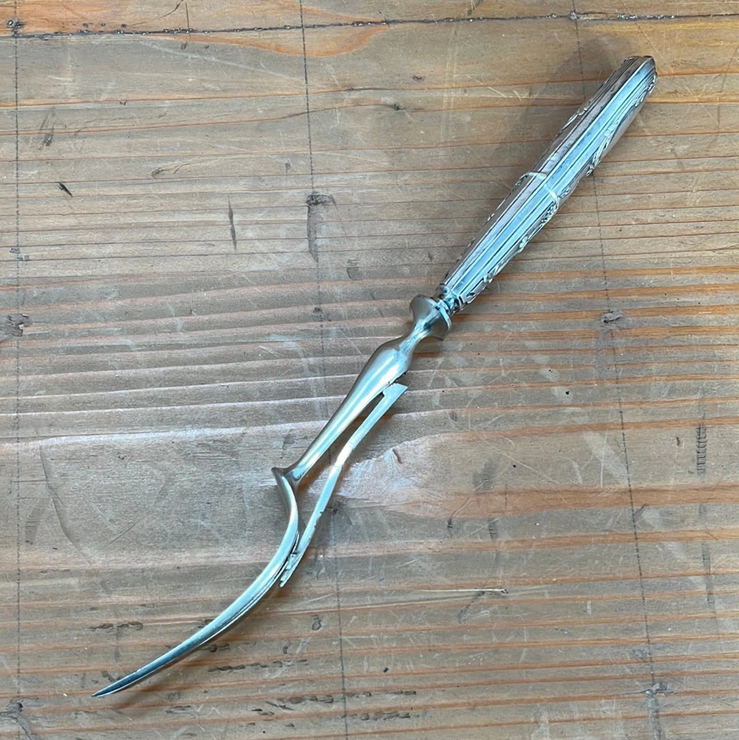 Promo โญ Vintage French Carving 3 Tined Fork Carbon Steel Silver Handle ๐ 4 Vintage French Carving 3 Tined Fork Carbon Steel Silver Handle