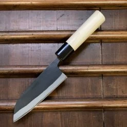 Nakajo Kaji-bei 135mm Santoku Iron Clad Shirogami 2 Kurouchi Buffalo Horn