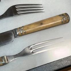 Vintage Antique J Russell Green River Works Table Knives & Forks In Shadow Box 1867-80 & 1920-40