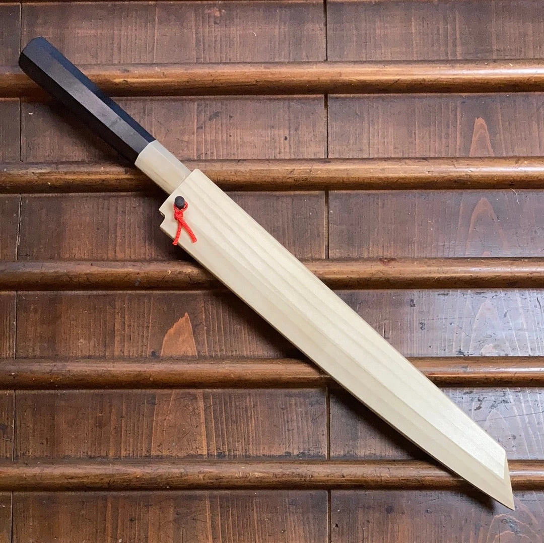 Brand new 🔔 Hitohira Tanaka Manzo 270mm Kiritsuke Yanagi Aogami 1 Damascus Ebony W/ Saya ⌛ 4 Hitohira Tanaka Manzo 270mm Kiritsuke Yanagi Aogami 1 Damascus Ebony W/ Saya