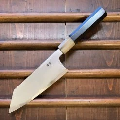 Hitohira Togashi 180mm Bunka Kasumi Stainless Clad Shirogami 1 Ebony Handle