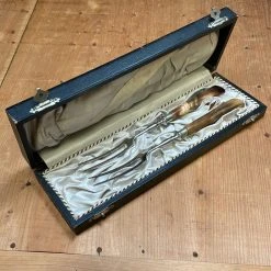 Bernal Cutlery Fork Set In Box Chromed Carbon Steel & Horn Germany Pickles? Hors D'ourve ? 1950s?