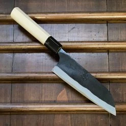 Nakajo Kaji-bei 165mm Santoku Iron Clad Shirogami 2 Kurouchi Buffalo Horn