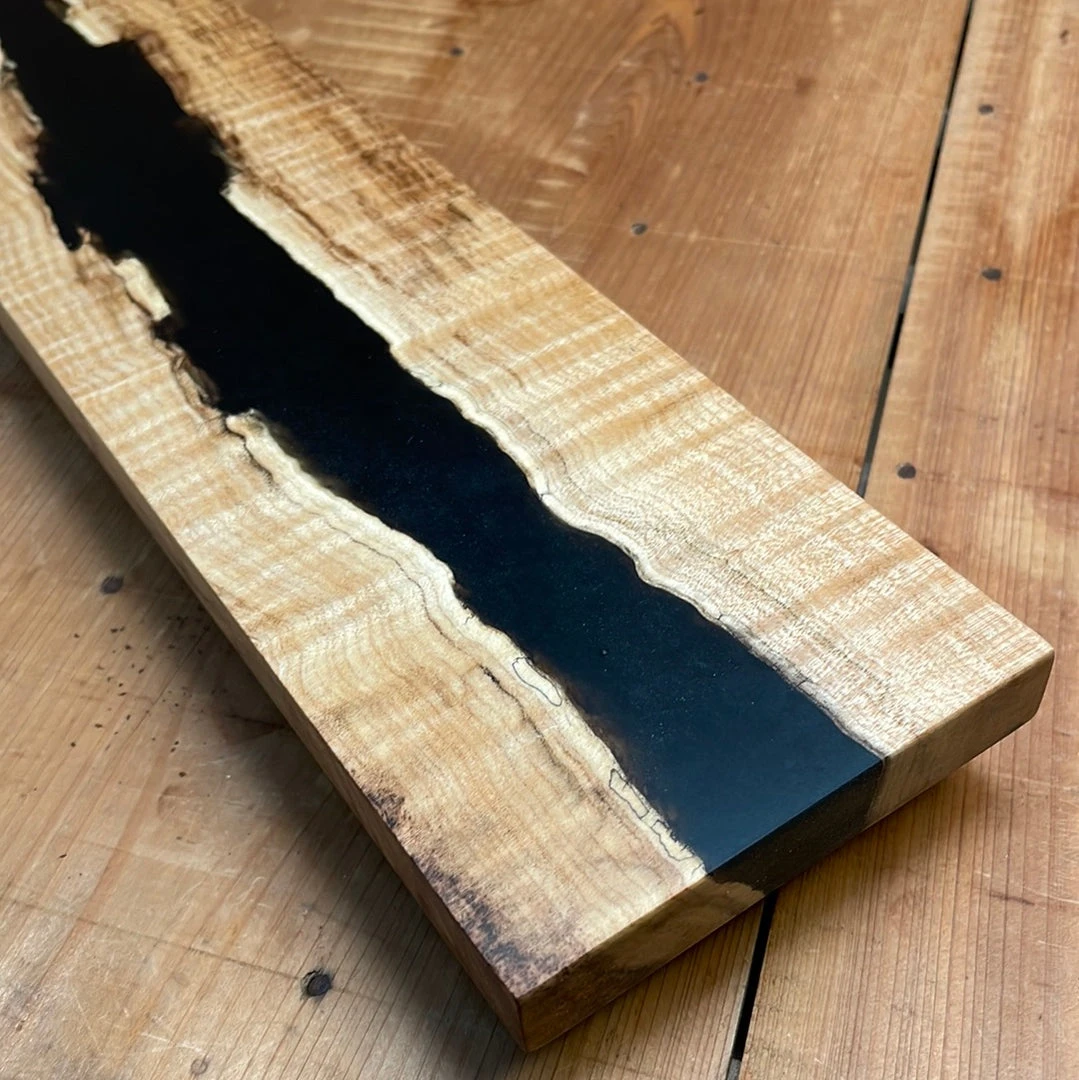 Best deal ❤️ Knife En Place Harmony Spalted Curly Maple With Black Epoxy - 19.25x4" ❤️ 4 Knife En Place Harmony Spalted Curly Maple With Black Epoxy - 19.25x4"