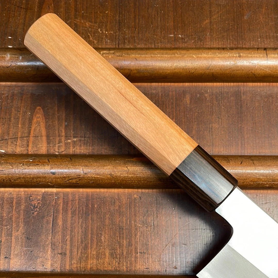 New ๐ Hitohira Kikuchiyo Kyuzo 210mm Kiritsuke Gyuto Iron Clad Shirogami 2 Migaki Cherry/Ebony Handle ๐ 4 Hitohira Kikuchiyo Kyuzo 210mm Kiritsuke Gyuto Iron Clad Shirogami 2 Migaki Cherry/Ebony Handle