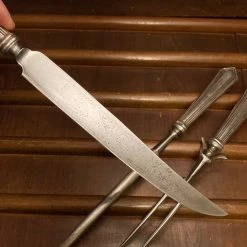 New โค๏ธ Bernal Cutlery Unmarked 3pc Carving Set Carbon Steel Sterling Handles USA 1890โs-1920โs? ๐ 18 Bernal Cutlery Unmarked 3pc Carving Set Carbon Steel Sterling Handles USA 1890โs-1920โs?