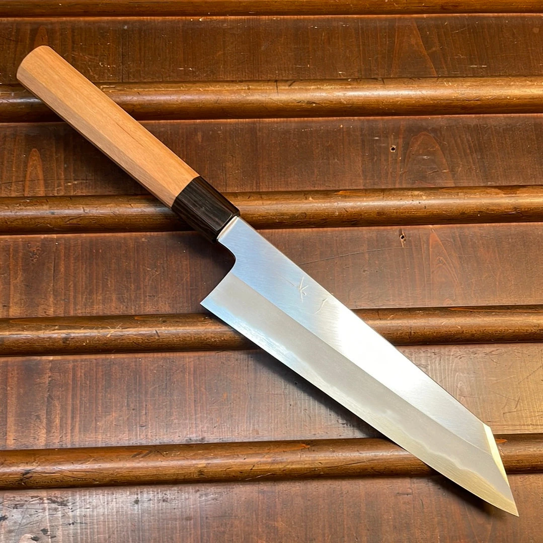 New ๐ Hitohira Kikuchiyo Kyuzo 210mm Kiritsuke Gyuto Iron Clad Shirogami 2 Migaki Cherry/Ebony Handle ๐ 3 Hitohira Kikuchiyo Kyuzo 210mm Kiritsuke Gyuto Iron Clad Shirogami 2 Migaki Cherry/Ebony Handle