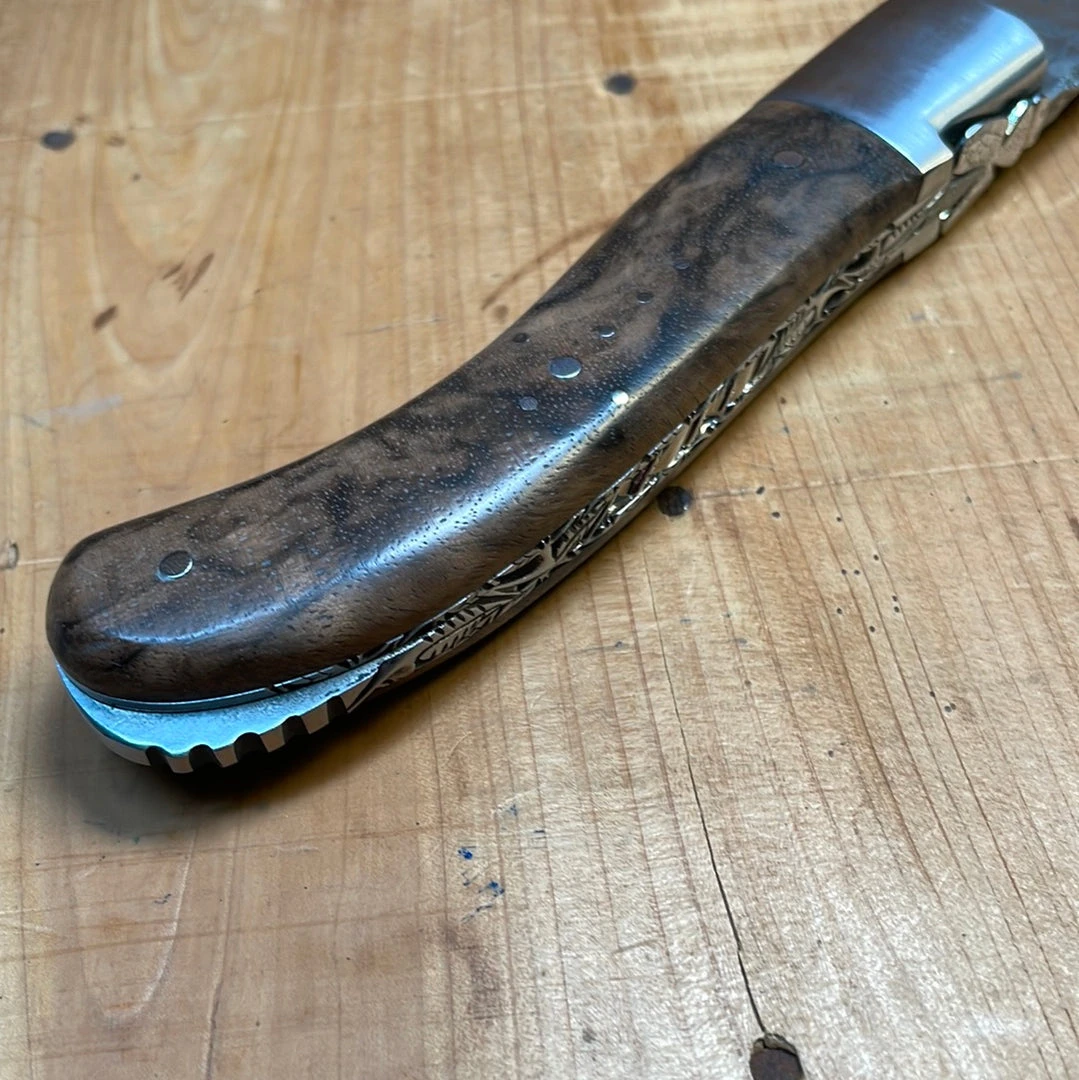 Hot Sale ๐ Fontenille Pataud 'Laguiole Sport' 13cm - Damascus Walnut With Delicate "Golden" File Work Lockback ๐ 10 Fontenille Pataud 'Laguiole Sport' 13cm - Damascus Walnut With Delicate "Golden" File Work Lockback